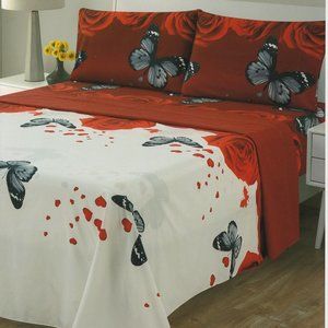 Red & White Sheets Set 4 Piece Set Deep Pocket Bed Sheets Queen & King Size